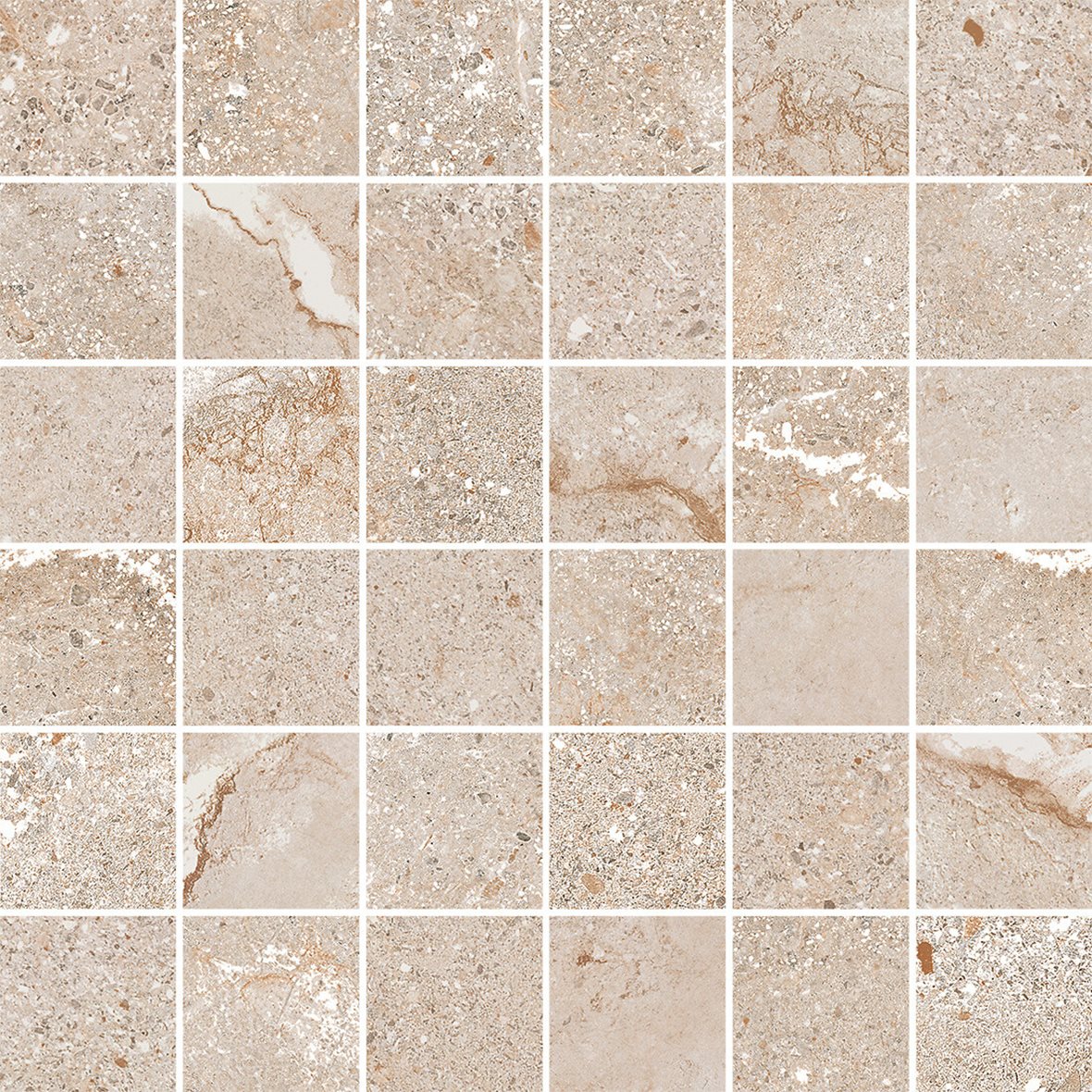 LPC Montreal lasitettu porcelanato mosaiikki seinälaatta lattialaatta 4,7X4,7 01 hiekka tasapintainen matta keskitumma beige kivi