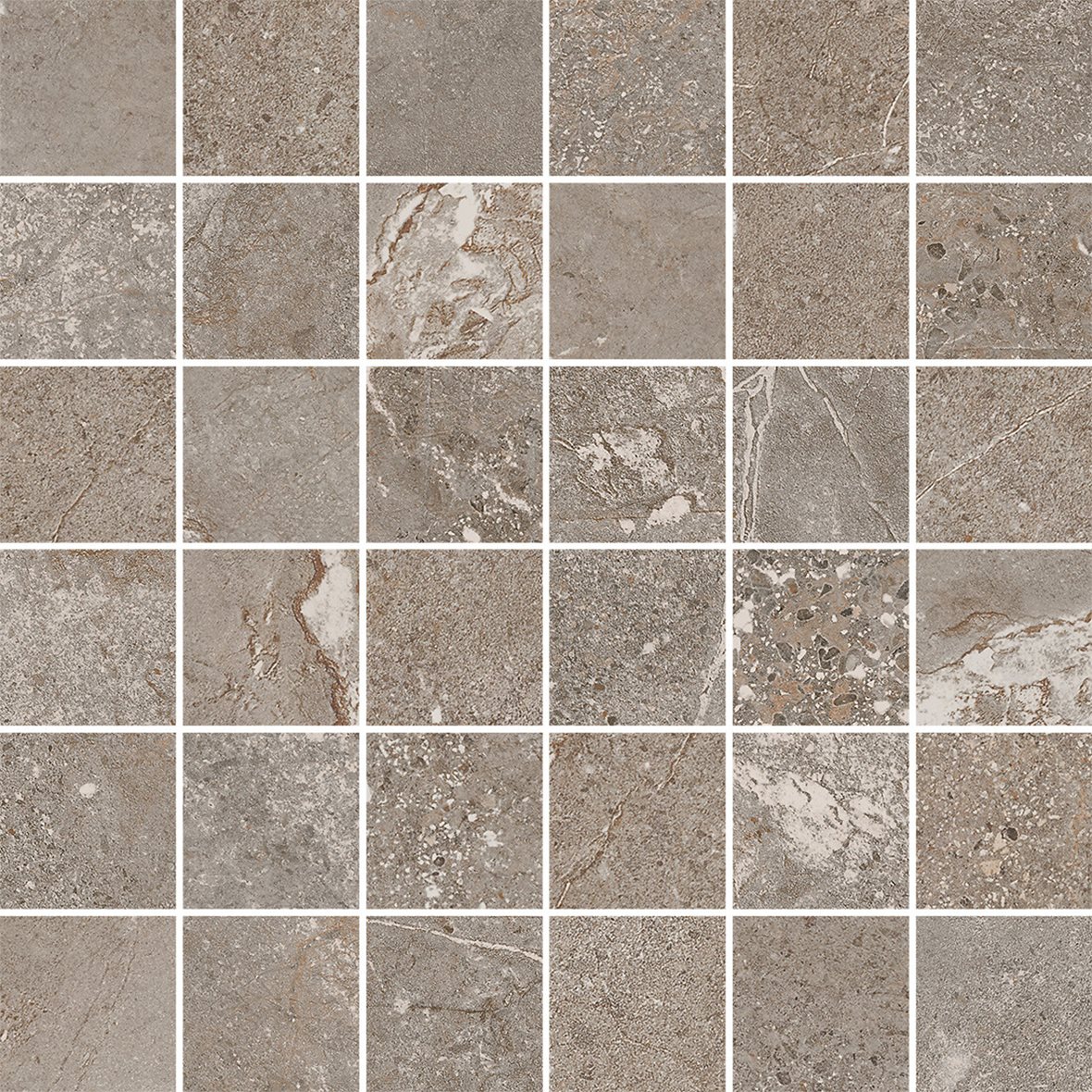 LPC Montreal lasitettu porcelanato mosaiikki seinälaatta lattialaatta 4,7X4,7 02 moreeni tasapintainen matta keskitumma harmaa kivi