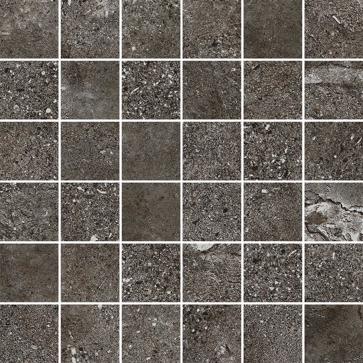 LPC Montreal lasitettu porcelanato mosaiikki seinälaatta lattialaatta 4,7X4,7 04 vulcano tasapintainen matta tumma musta kivi