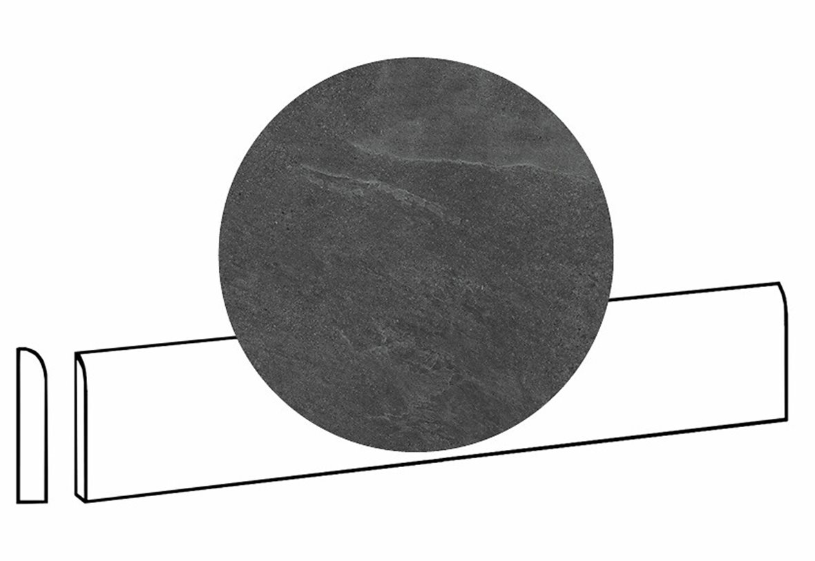 LPC Alaska lasittamaton jalkalista pyöristetty pitkä sivu 7,2X60 08 antrasiitti laineileva matta tumma musta kivi