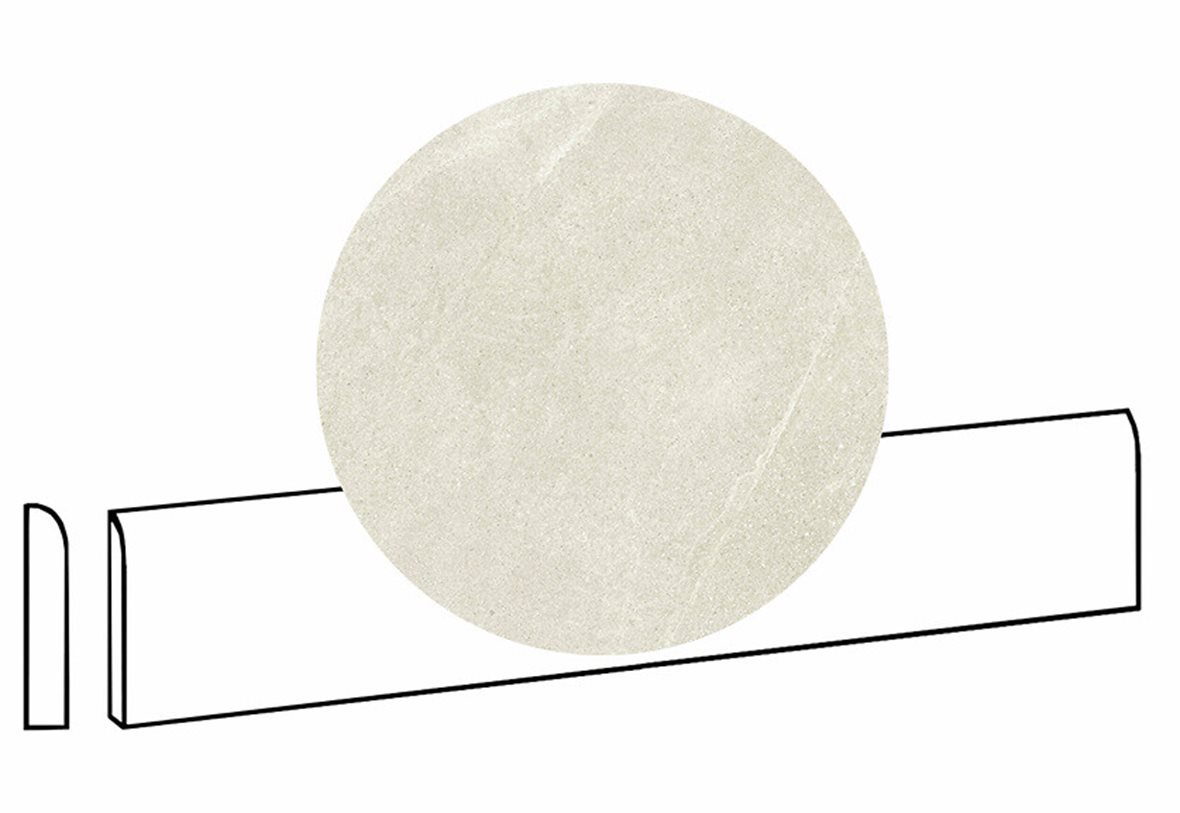 LPC Alaska lasittamaton jalkalista pyöristetty pitkä sivu 7,2X60 01 kalkki laineileva matta vaalea valkoinen kivi