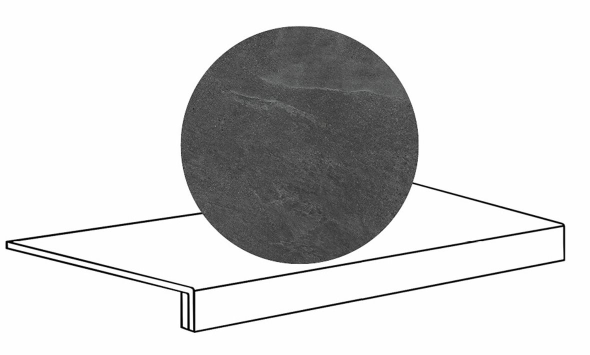 LPC Alaska lasittamaton porraslaatta reunalla 33X60 08 antrasiitti laineileva matta tumma musta kivi