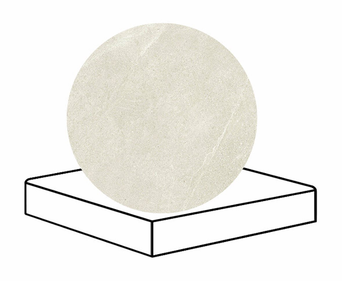 LPC Alaska lasittamaton porraslaatta reunalla kulmapala 33X33 01 kalkki laineileva matta vaalea valkoinen kivi