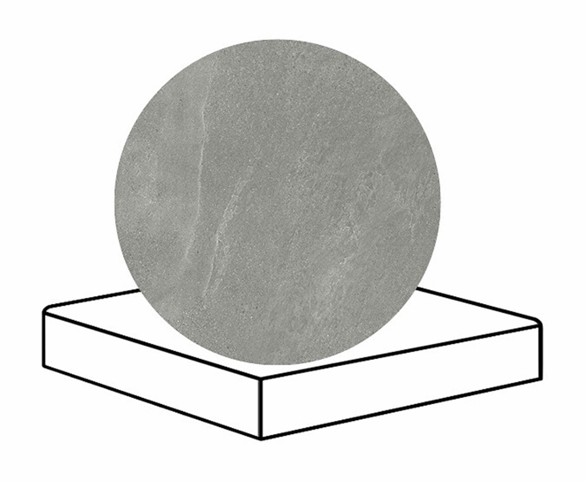 LPC Alaska lasittamaton porraslaatta reunalla kulmapala 33X33 06 kvartsi laineileva matta keskitumma harmaa kivi