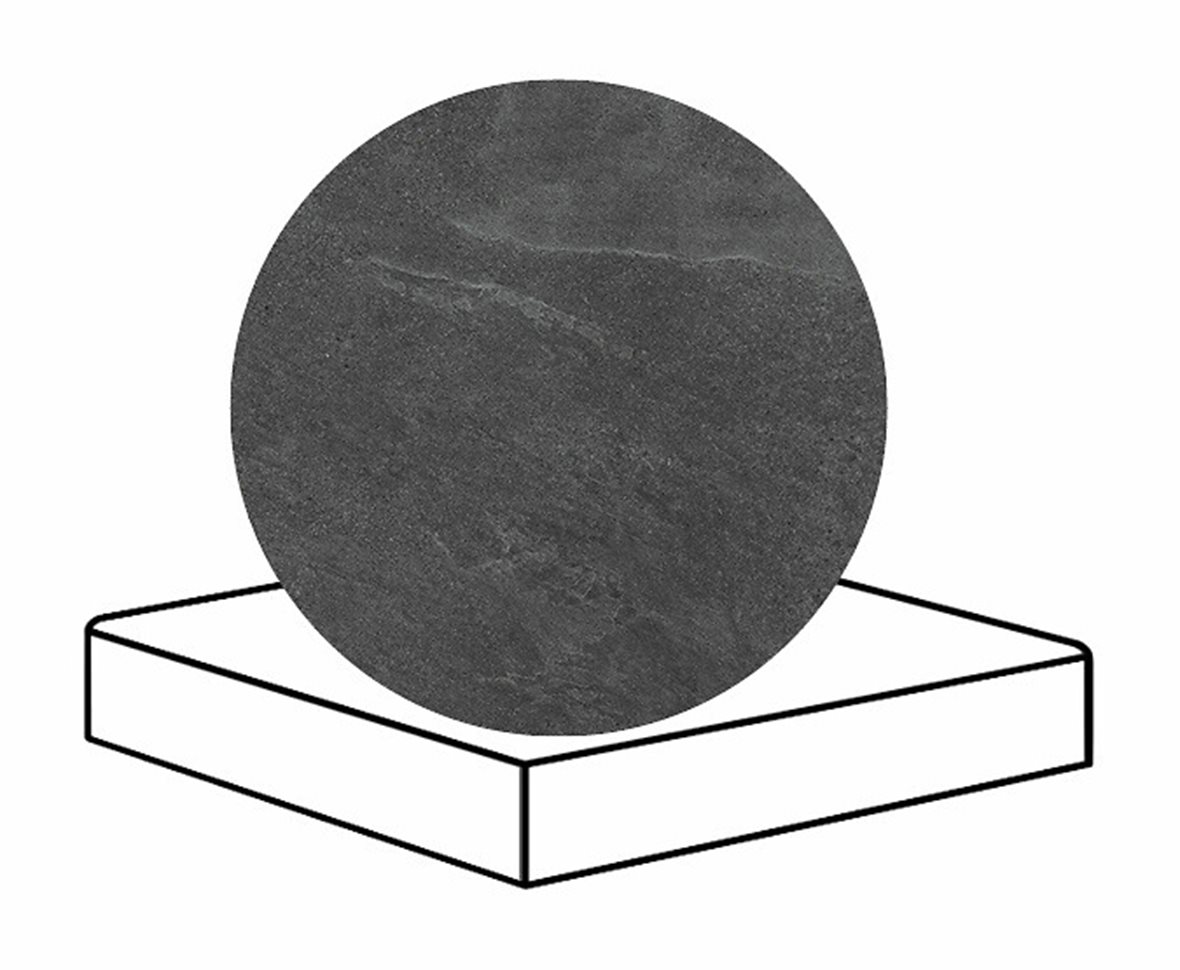 LPC Alaska lasittamaton porraslaatta reunalla kulmapala 33X33 08 antrasiitti laineileva matta tumma musta kivi