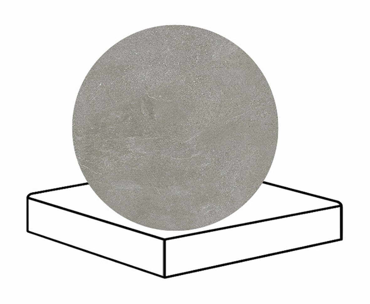 LPC Alaska lasittamaton porraslaatta reunalla kulmapala 33X33 05 moreeni laineileva matta keskitumma harmaa kivi