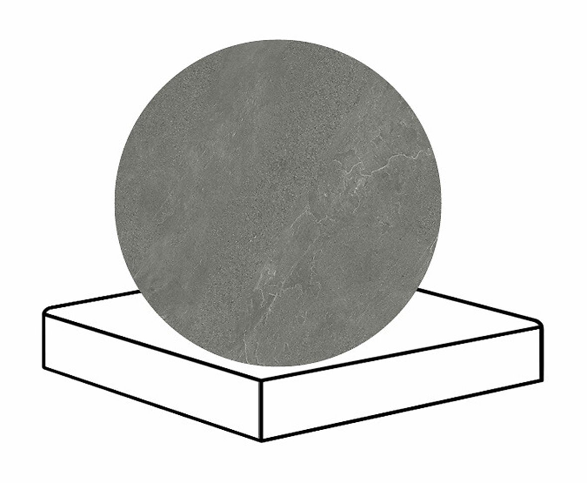 LPC Alaska lasittamaton porraslaatta reunalla kulmapala 33X33 07 grafite laineileva matta tumma harmaa kivi