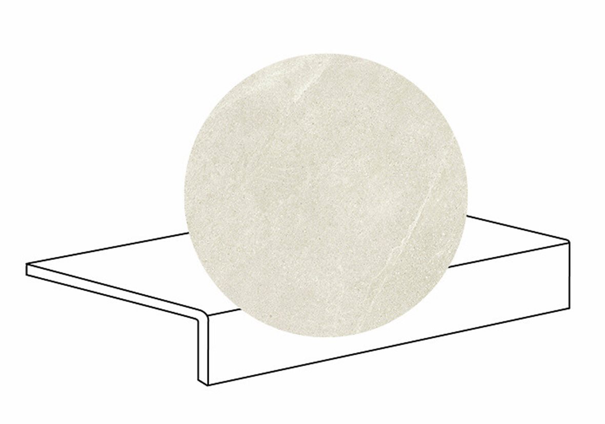 LPC Alaska lasittamaton porraslaatta reunalla 16,5X30 01 kalkki strukturoitu matta vaalea valkoinen kivi