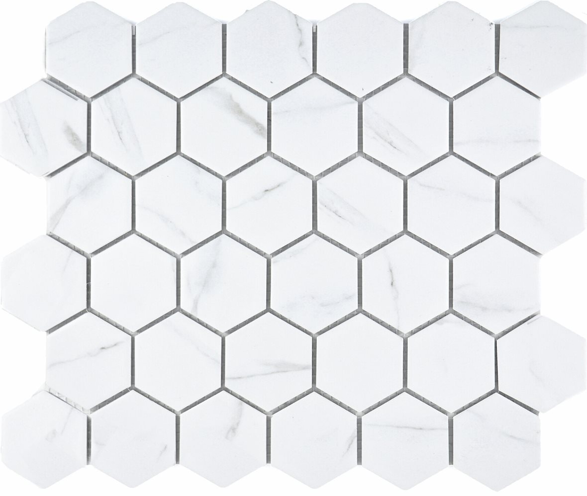 Pukkila Marmorimosaiikit lasitettu porcelanato mosaiikki seinälaatta lattialaatta 5X6 Carrara Hexagon tasapintainen matta 6-kulmainen valkoinen marmor