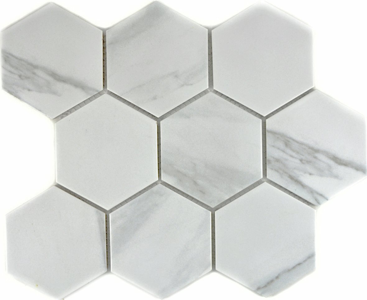 Pukkila Marmorimosaiikit lasitettu porcelanato mosaiikki seinälaatta lattialaatta 9,5X11 Carrara Hexagon tasapintainen matta 6-kulmainen valkoinen mar
