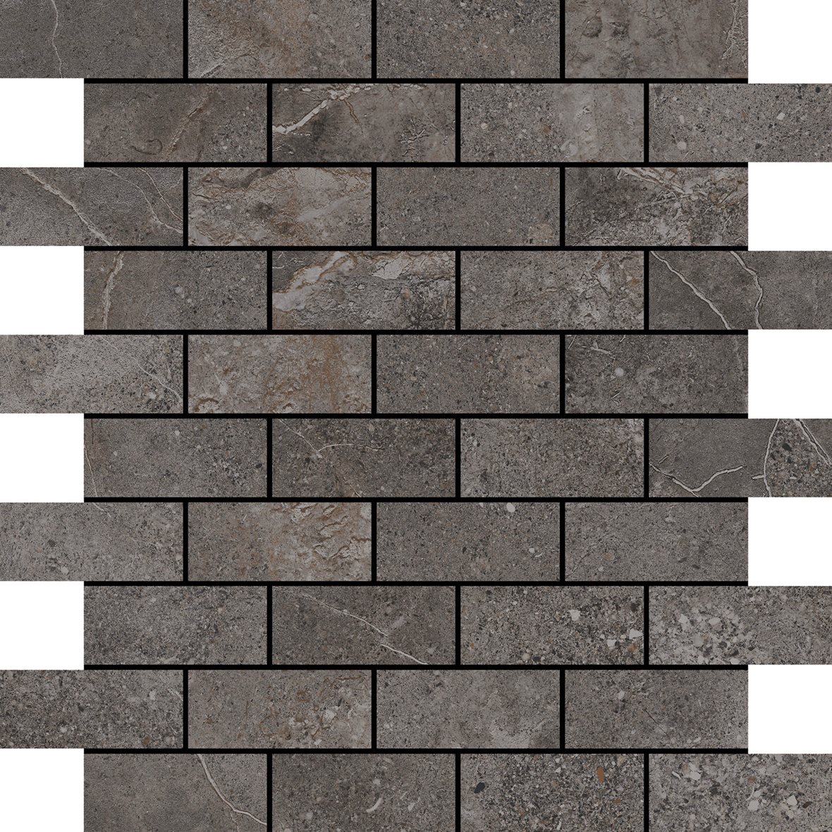 Pukkila Stone Age lasitettu kaakeli mosaiikki seinälaatta 2,8X6,5 Anthracite tasapintainen kiiltävä tumma harmaa kivi