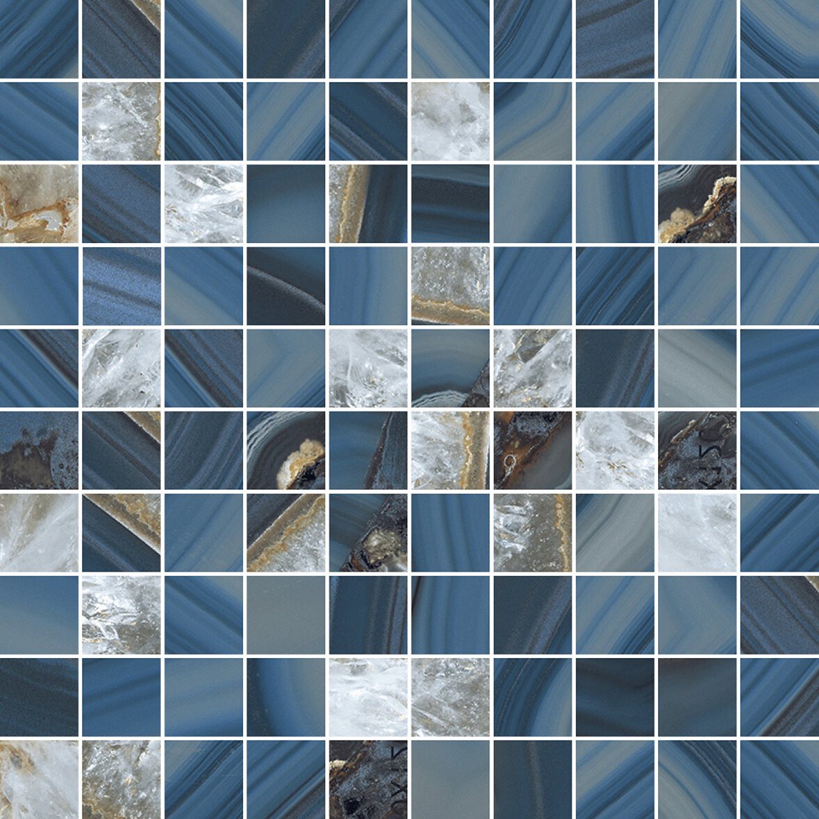 LPC Elegance Mosaico lasitettu porcelanato mosaiikki seinälaatta lattialaatta 2,5X2,5 07 Agata tasapintainen matta tumma sininen marmori