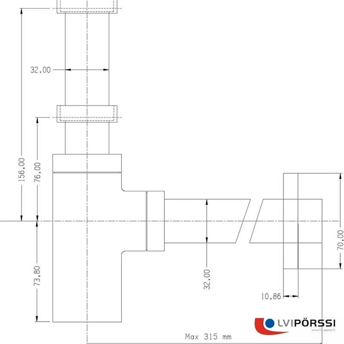 LPC Design vesilukko lattiaputkella mattamusta 1 1/4"