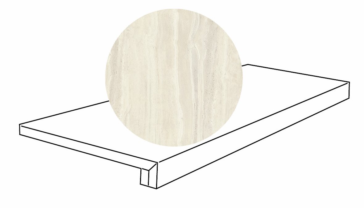 LPC Odyssey lasitettu porraslaatta G 32,5X120 04 Travertino tasapintainen matta vaalea beige kivi