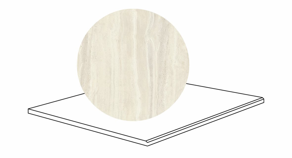 LPC Odyssey lasitettu porraslaatta kiillotettu reuna 90X90X2 R04 Travertino karhennettu matta vaalea beige kivi