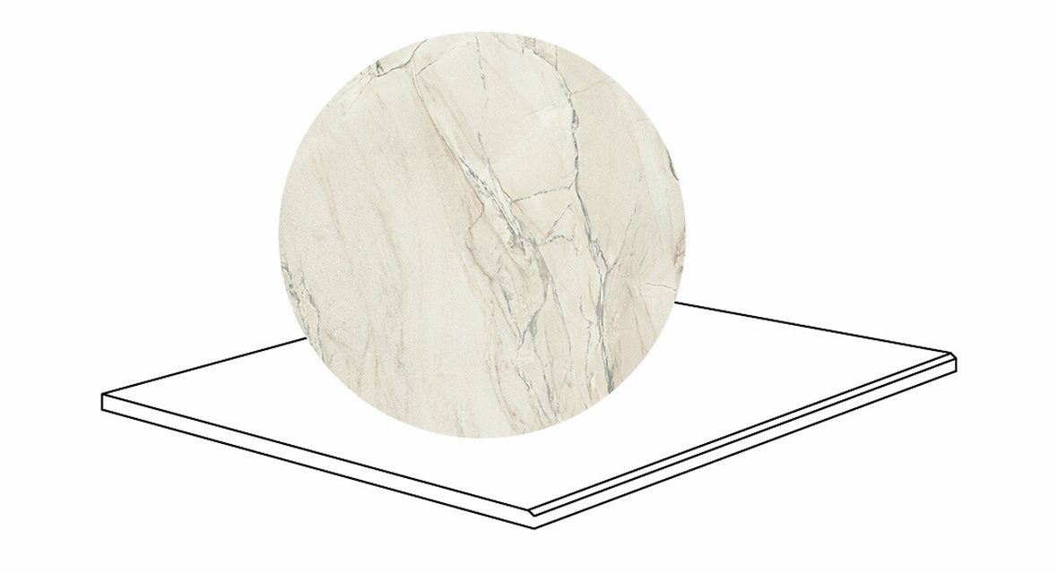 LPC Odyssey lasitettu porraslaatta kiillotettu reuna 90X90X2 R06 Macauba karhennettu matta keskitumma beige kivi