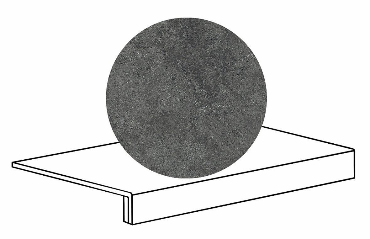 LPC Geo Re60 lasittamaton porraslaatta reunalla B 33X60 05 Pepper tasapintainen silotettu matta tumma musta kivi