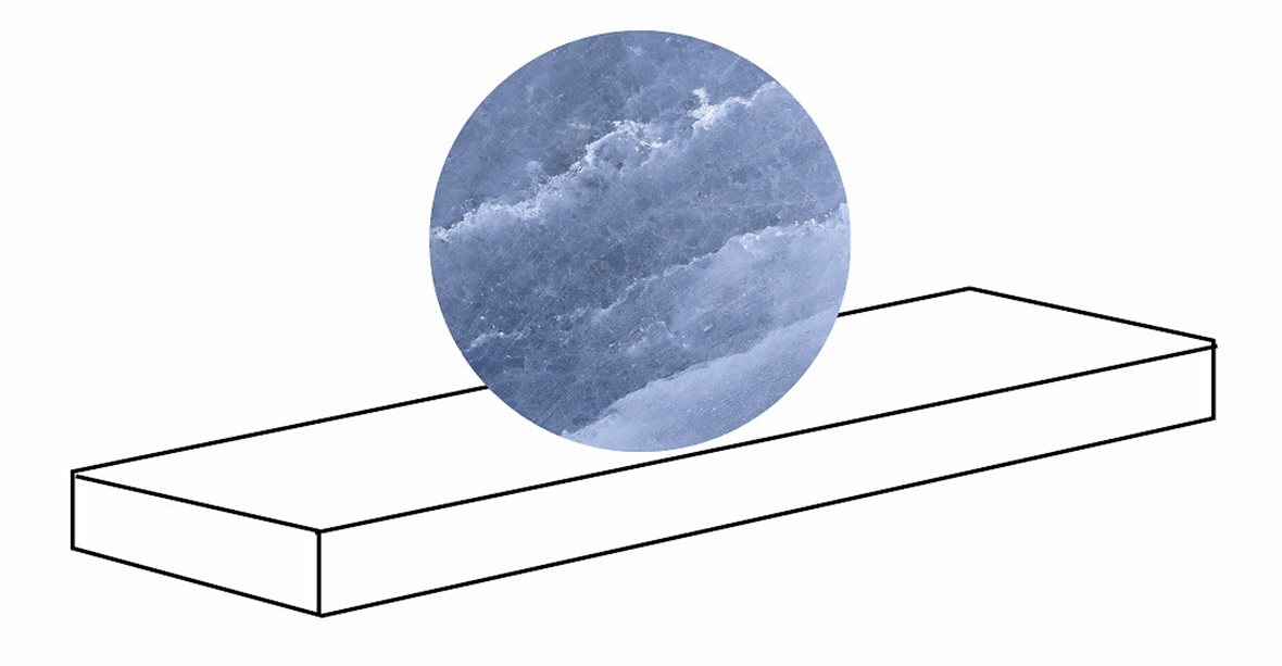 LPC Sky lasitettu porraslaatta reunalla kulmapala SX 33X120 05 sininen tasapintainen matta vasen keskitumma sininen marmori
