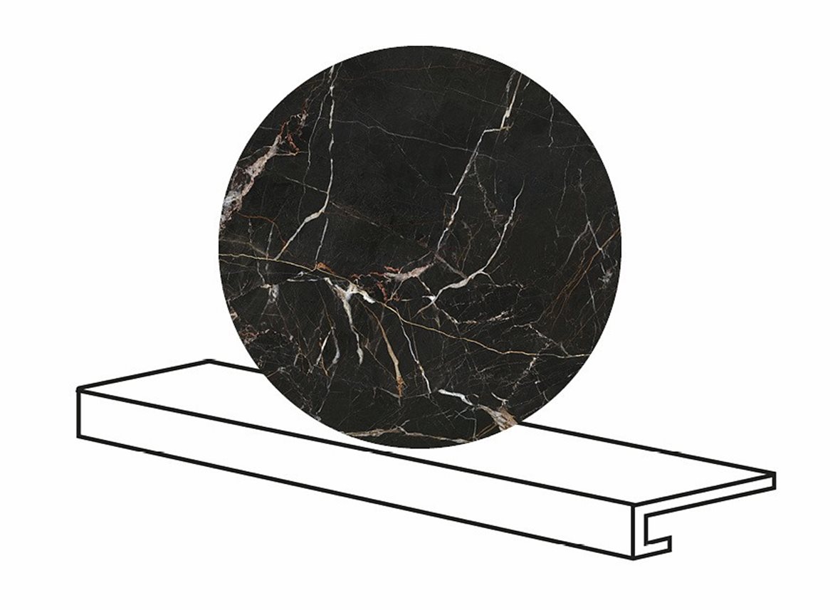 LPC Valeria lasitettu porraslaatta reunalla GR 33X120 02L Dark tasapintainen kiillotettu tumma musta marmori