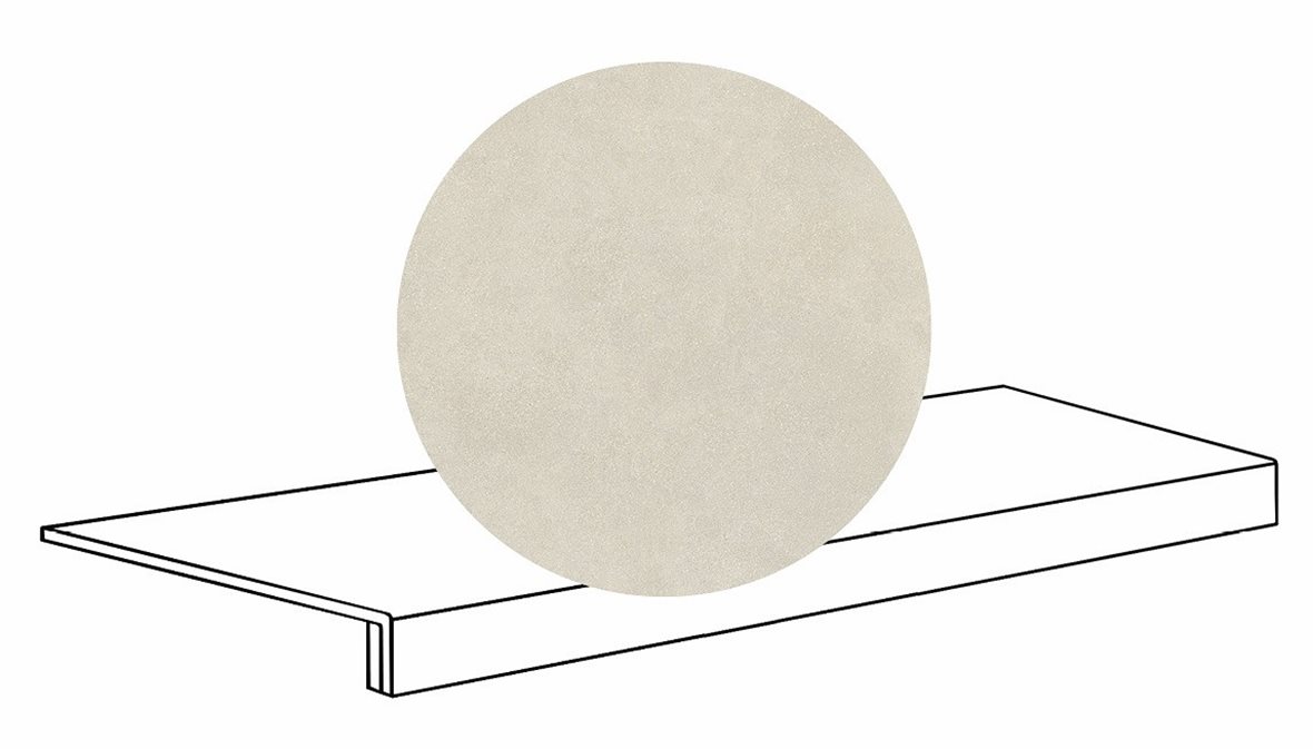 LPC Cemento Re60 lasittamaton porraslaatta reunalla 33X120 01 Powder tasapintainen silotettu matta valkoinen betoni