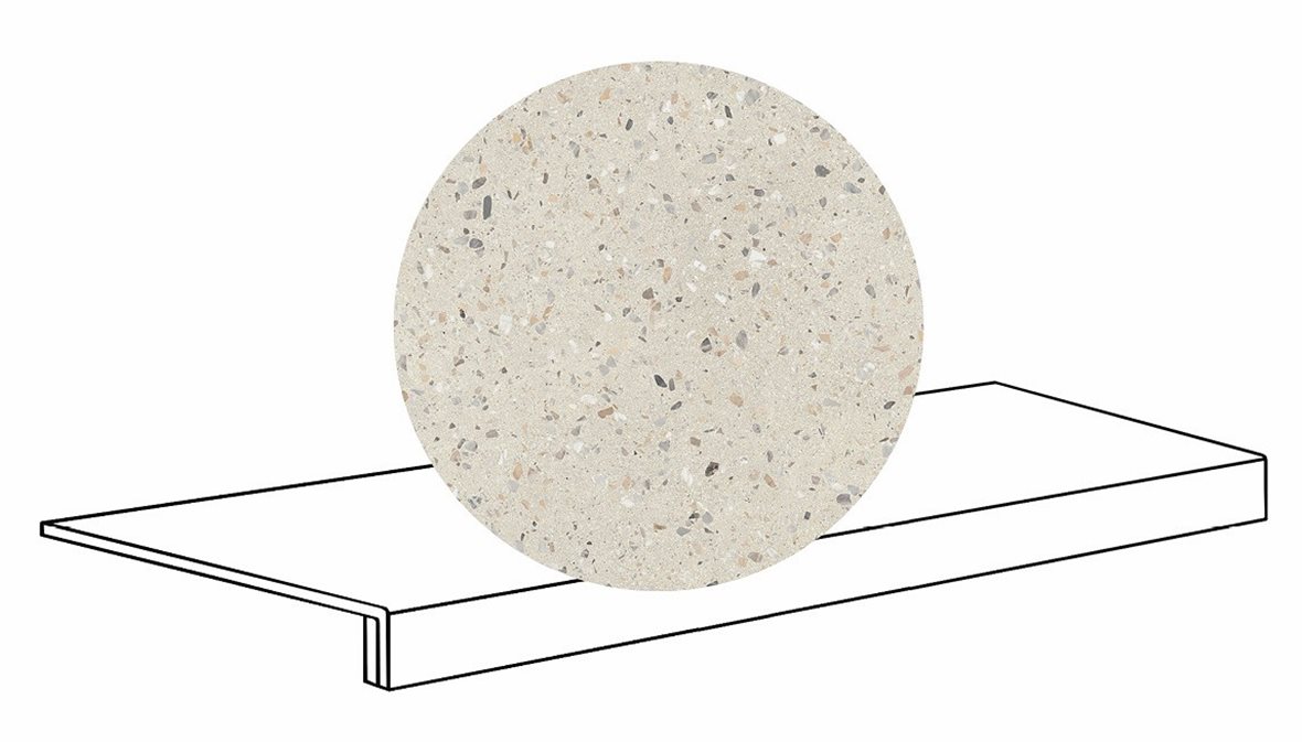 LPC Cemento Re60 Terrazzo lasittamaton porraslaatta reunalla 33X120 01 Powder tasapintainen silotettu matta valkoinen betoni