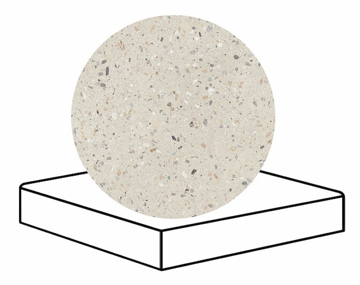 LPC Cemento Re60 Terrazzo lasittamaton porraslaatta reunalla kulmapala 33X33 01 Powder tasapintainen silotettu matta valkoinen betoni