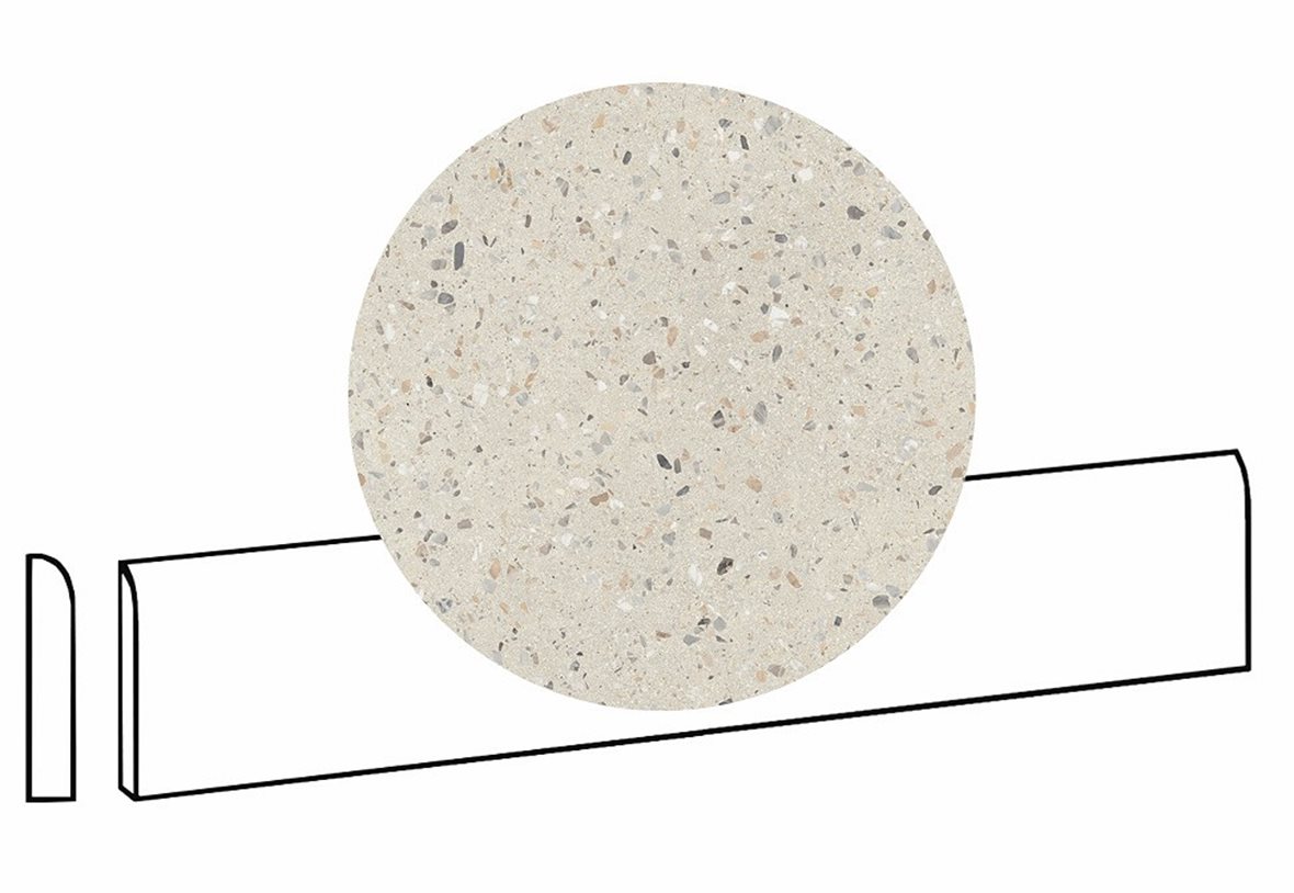 LPC Cemento Re60 Terrazzo lasittamaton jalkalista pyöristetty pitkä sivu 7X60 01 Powder tasapintainen silotettu matta valkoinen betoni