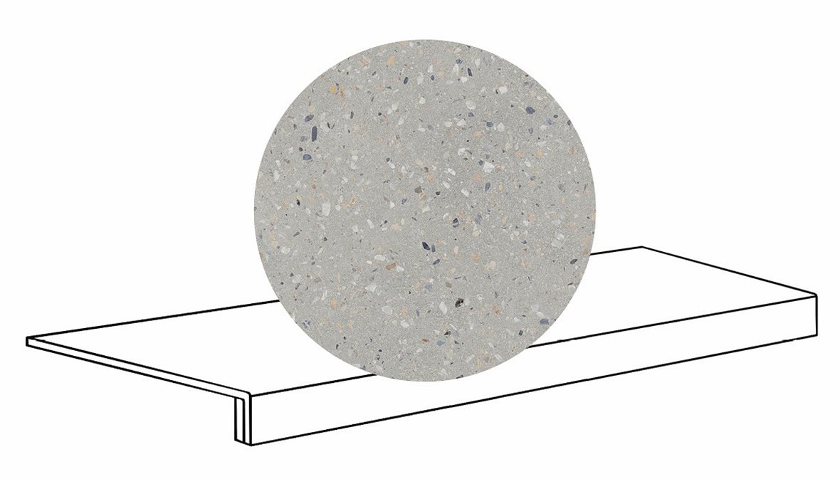 LPC Cemento Re60 Terrazzo lasittamaton porraslaatta reunalla 33X120 05 Grey tasapintainen silotettu matta harmaa betoni