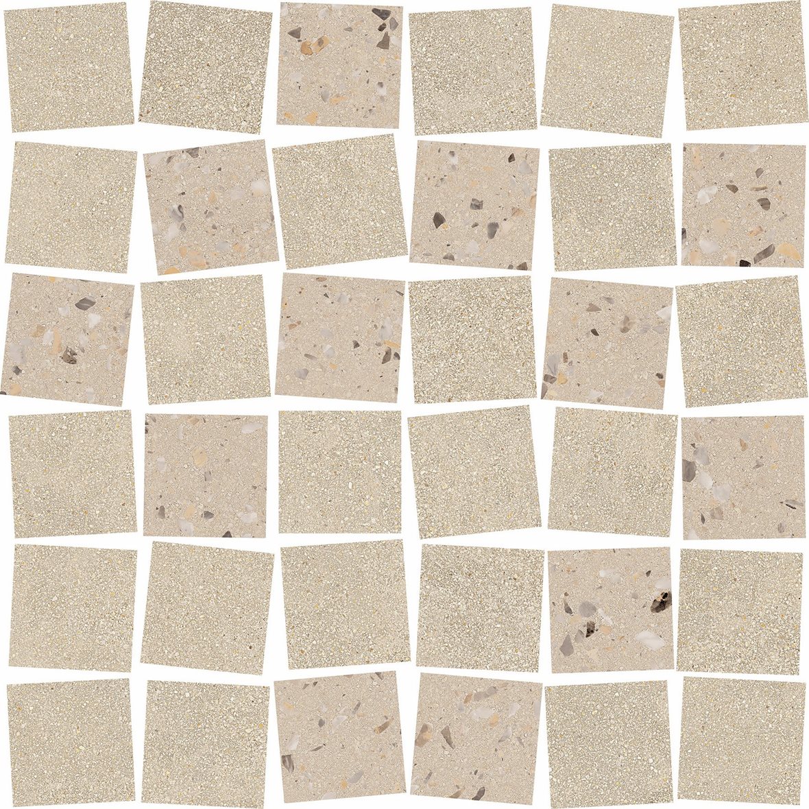 LPC Cemento Re60 Cobble Mix lasittamaton porcelanato mosaiikki seinälaatta lattialaatta 4,8X4,8 02 Sand tasapintainen silotettu matta moniväri betoni