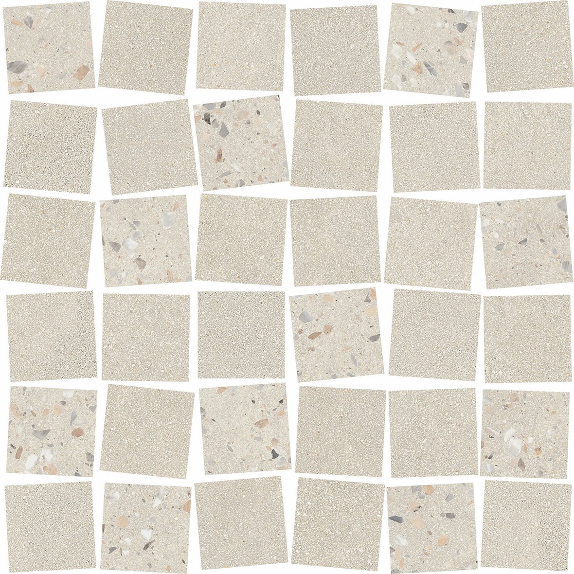 LPC Cemento Re60 Cobble Mix lasittamaton porcelanato mosaiikki seinälaatta lattialaatta 4,8X4,8 01 Powder tasapintainen silotettu matta moniväri beton