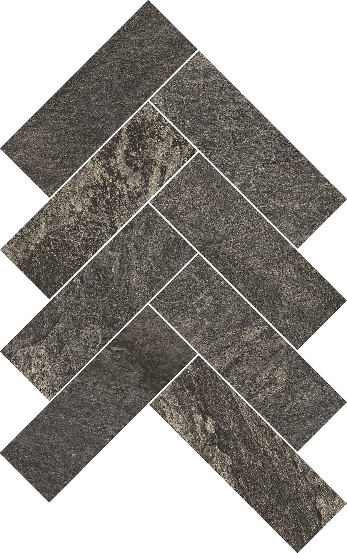 Pukkila Quartziti Fishbone lasitettu porcelanato mosaiikki seinälaatta lattialaatta 5X15 04 Black tasapintainen matta tumma musta kivi