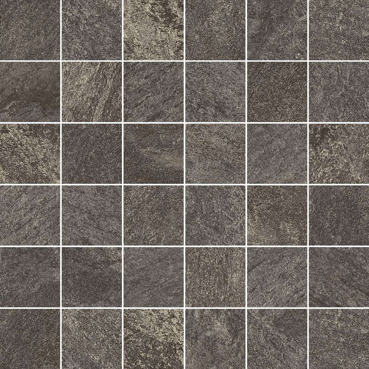 Pukkila Quartziti lasitettu porcelanato mosaiikki seinälaatta lattialaatta 5X5 04 Black tasapintainen matta tumma musta kivi