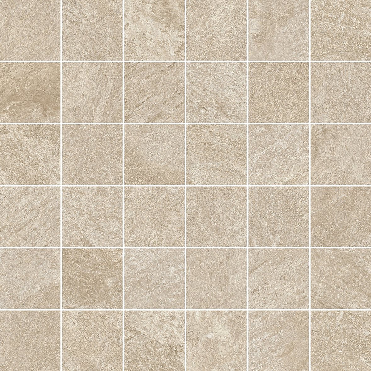 Pukkila Quartziti lasitettu porcelanato mosaiikki seinälaatta lattialaatta 5X5 02 Sand tasapintainen matta keskitumma beige kivi