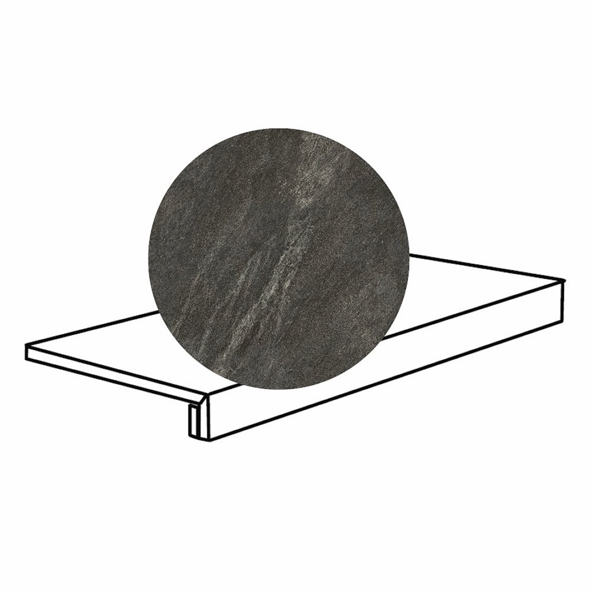 Pukkila Quartziti lasitettu porraslaatta reunalla 33X120X2 04 Black tasapintainen matta tumma musta kivi