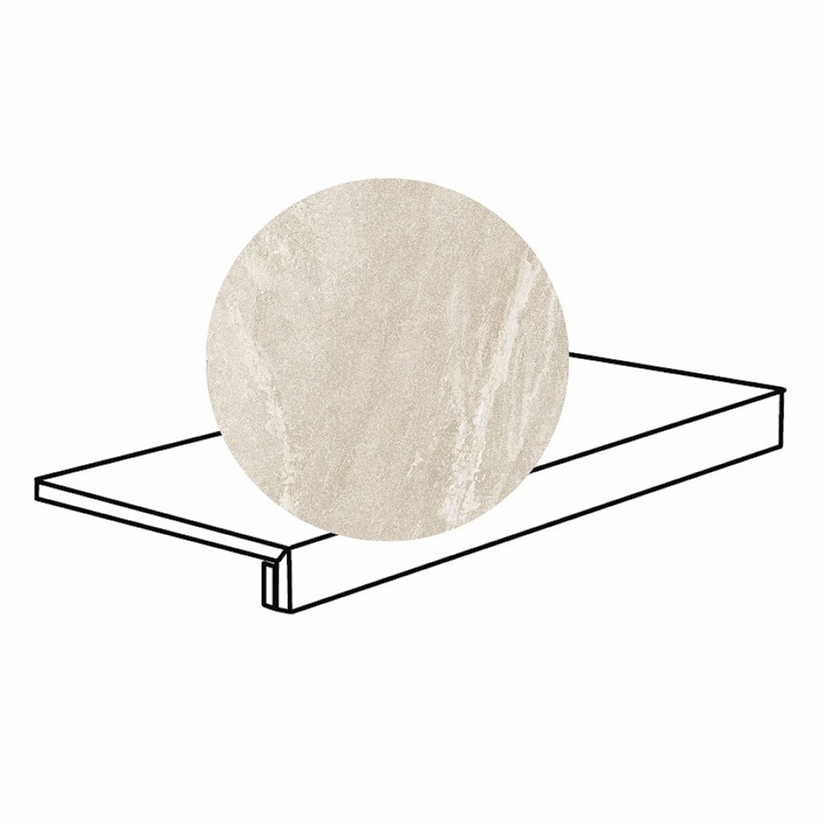 Pukkila Quartziti lasitettu porraslaatta reunalla 33X120X2 01 Chalk tasapintainen matta vaalea valkoinen kivi