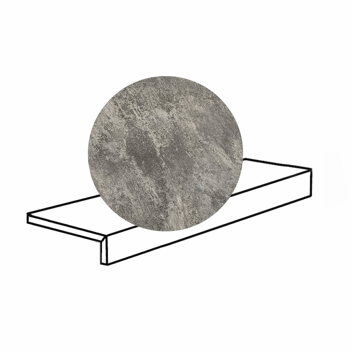 Pukkila Quartziti lasitettu porraslaatta reunalla 15X60X2 03 Grey tasapintainen antislip matta keskitumma harmaa kivi