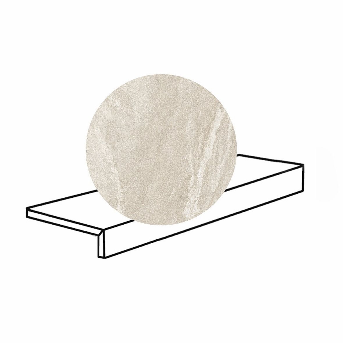 Pukkila Quartziti lasitettu porraslaatta reunalla 15X60X2 01 Chalk tasapintainen antislip matta vaalea valkoinen kivi