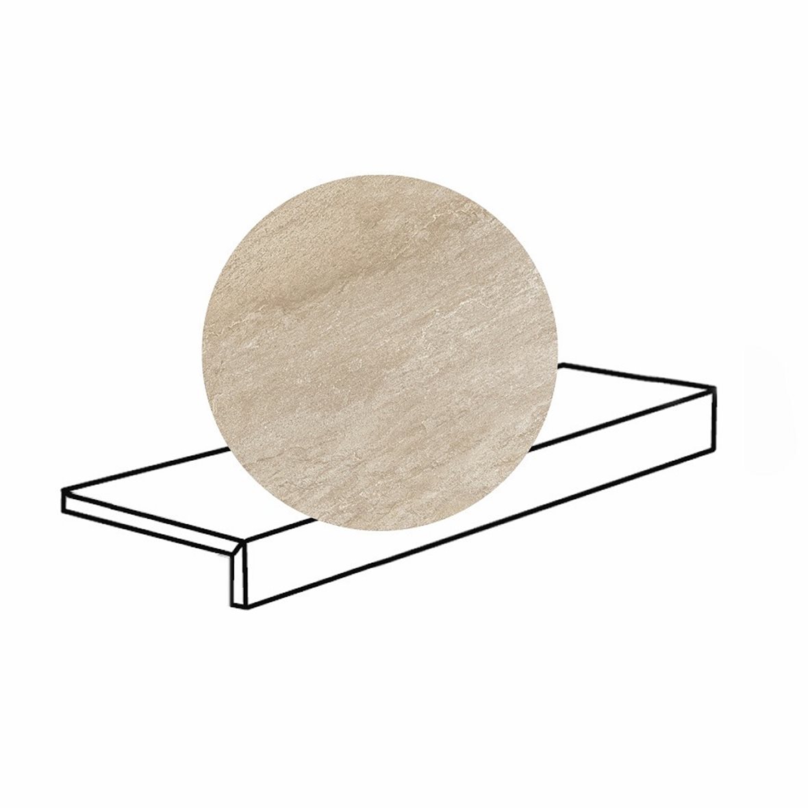 Pukkila Quartziti lasitettu porraslaatta reunalla 15X60X2 02 Sand tasapintainen antislip matta keskitumma beige kivi