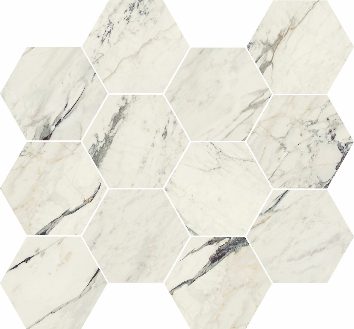 LPC Valeria Hexagon lasitettu porcelanato mosaiikki seinälaatta lattialaatta 06 Capraia tasapintainen matta 6-kulmainen 30,3X35 vaalea valkoinen marmo