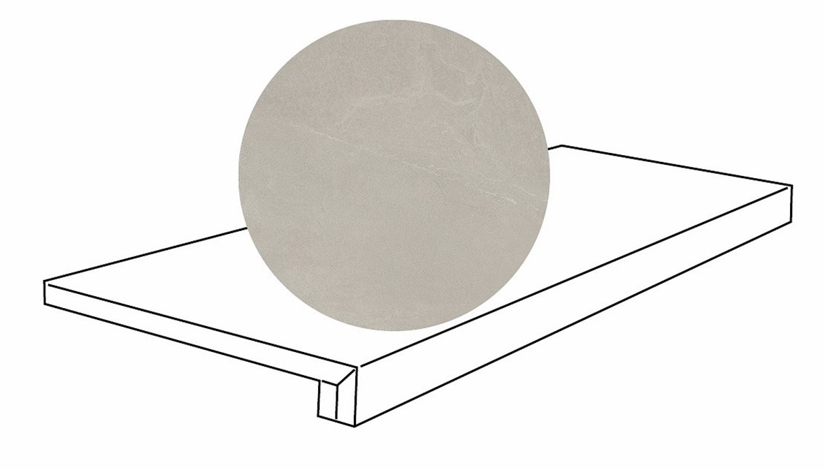 LPC Revolution REV Stone lasitettu porraslaatta reunalla 32,5X120 01 tuhka strukturoitu matta vaalea harmaa kivi