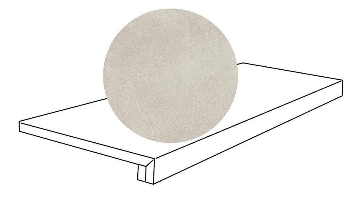 LPC Revolution REV Stone lasitettu porraslaatta reunalla 32,5X120 02 kalkki strukturoitu matta vaalea valkoinen kivi