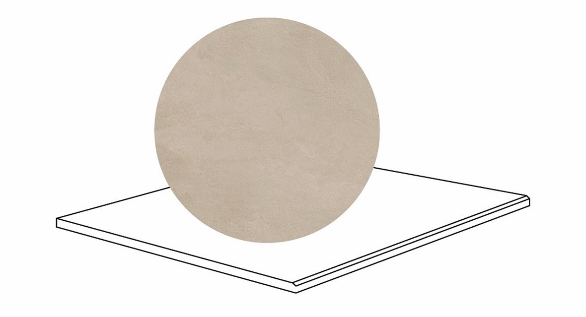 LPC Revolution REV Stone lasitettu porraslaatta kulmapala kiillotettu reuna 90X90X2 R12 hiekka karhennettu matta keskitumma beige kivi