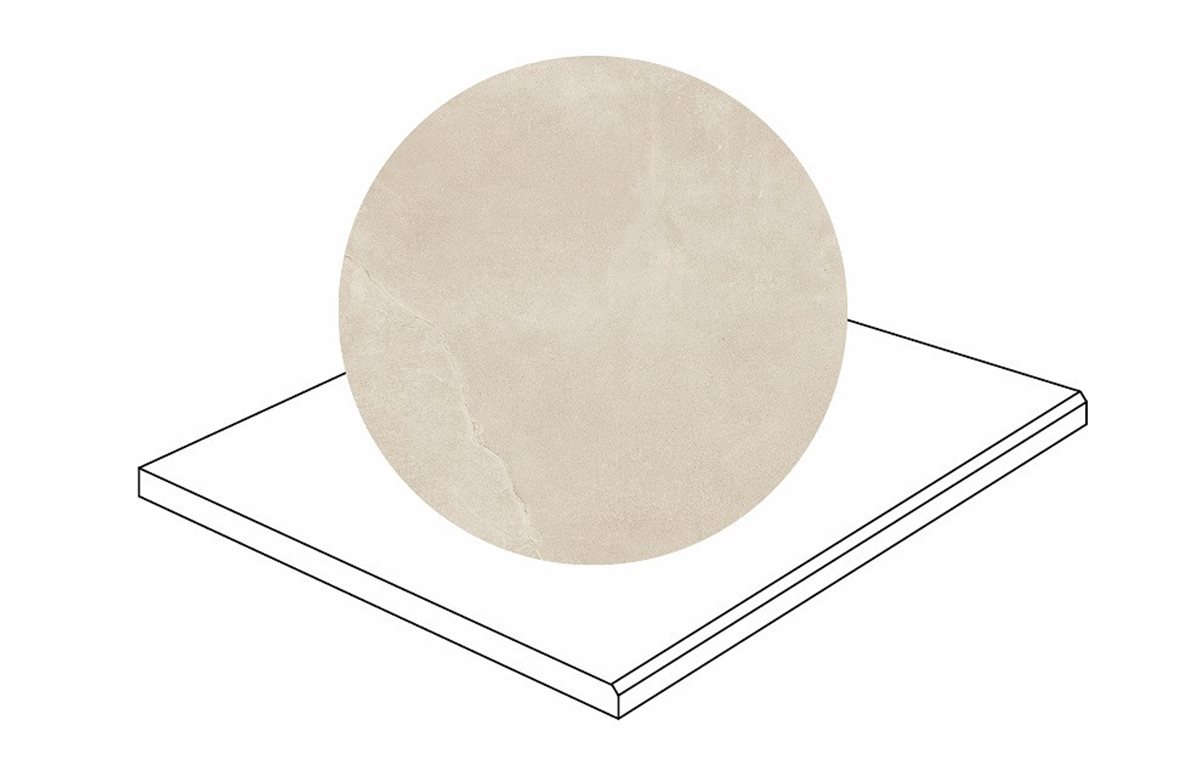 LPC Revolution REV Stone lasitettu porraslaatta kulmapala kiillotettu reuna 60X60X2 R11 aavikko karhennettu matta keskitumma beige kivi