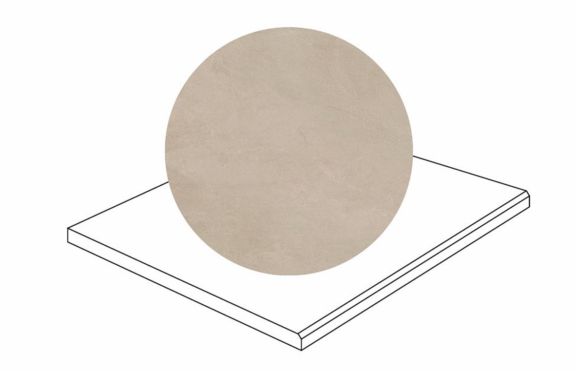 LPC Revolution REV Stone lasitettu porraslaatta kulmapala kiillotettu reuna 60X60X2 R12 hiekka karhennettu matta keskitumma beige kivi