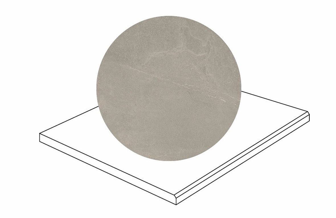 LPC Revolution REV Stone lasitettu porraslaatta kulmapala kiillotettu reuna 60X60X2 R04 betoni karhennettu matta keskitumma harmaa kivi