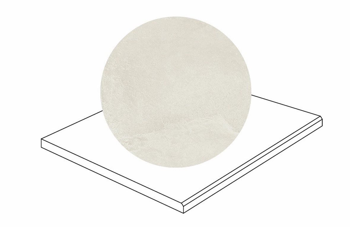 LPC Revolution REV Stone lasitettu porraslaatta kulmapala kiillotettu reuna 60X60X2 R10 jää karhennettu matta vaalea valkoinen kivi