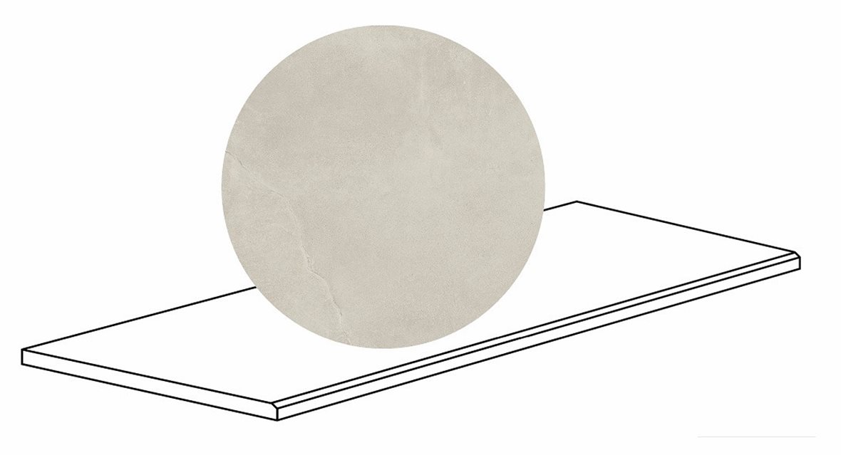 LPC Revolution REV Stone lasitettu porraslaatta kulmapala kiillotettu reuna 33X60X2 R02 kalkki karhennettu matta vaalea valkoinen kivi