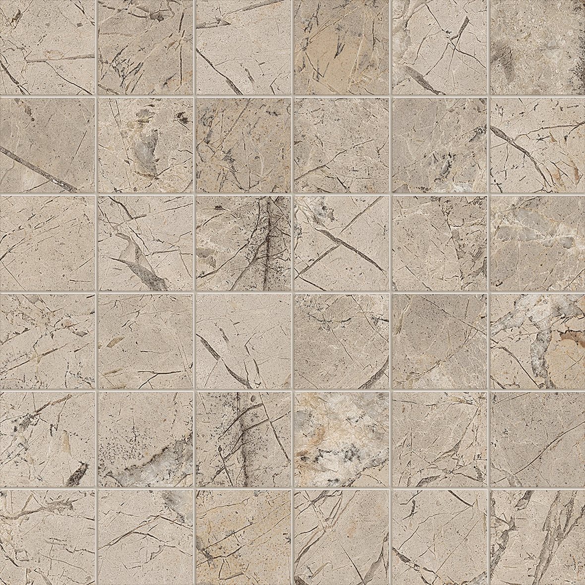 LPC Odyssey lasitettu porcelanato mosaiikki seinälaatta lattialaatta 4,8X4,8 10S River tasapintainen satiini keskitumma beige kivi