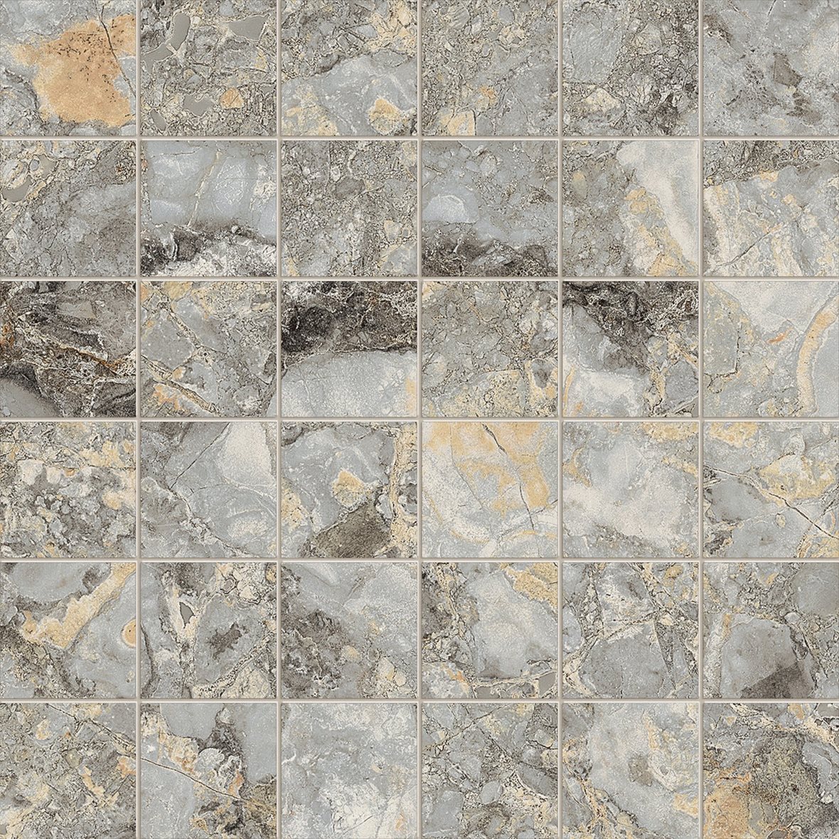 LPC Odyssey lasitettu porcelanato mosaiikki seinälaatta lattialaatta 4,8X4,8 12S Rock tasapintainen satiini keskitumma harmaa kivi