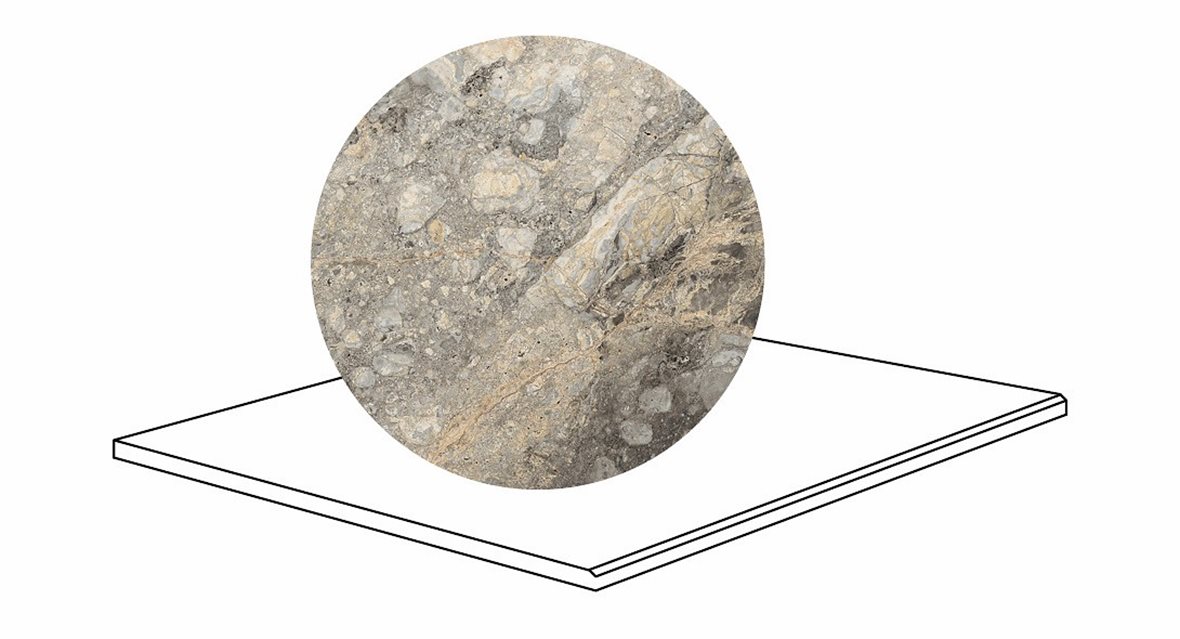 LPC Odyssey lasitettu porraslaatta kiillotettu reuna 90X90X2 R12 Rock karhennettu matta keskitumma harmaa kivi